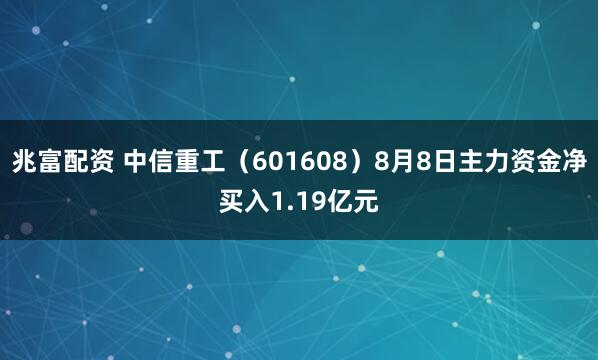兆富配资 中信重工（601608）8月8日主力资金净买入1.19亿元